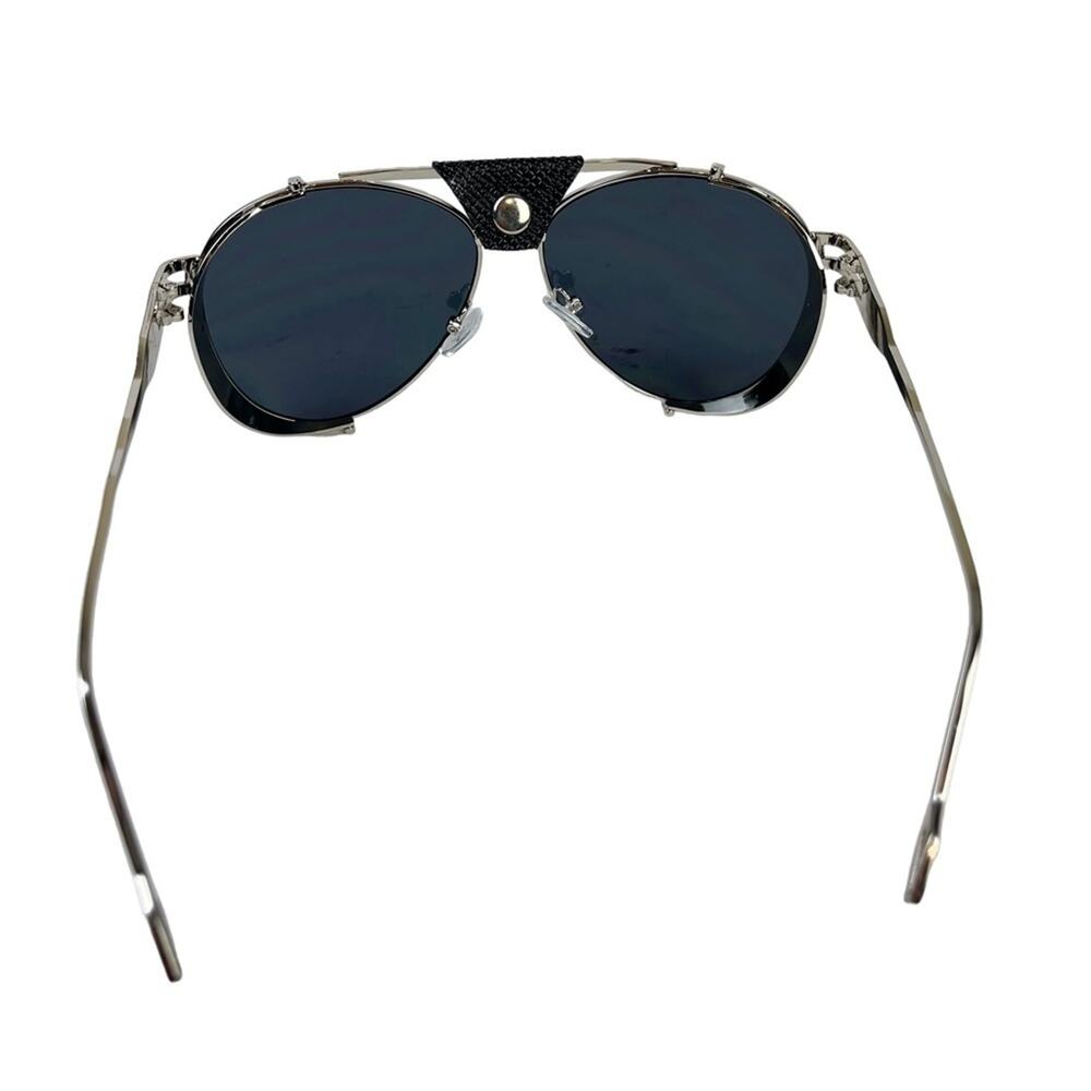 AVIATOR Black Faux Leather Metal Frame Large Sunglasses Sun Glasses Fashion - Picture 9 of 15